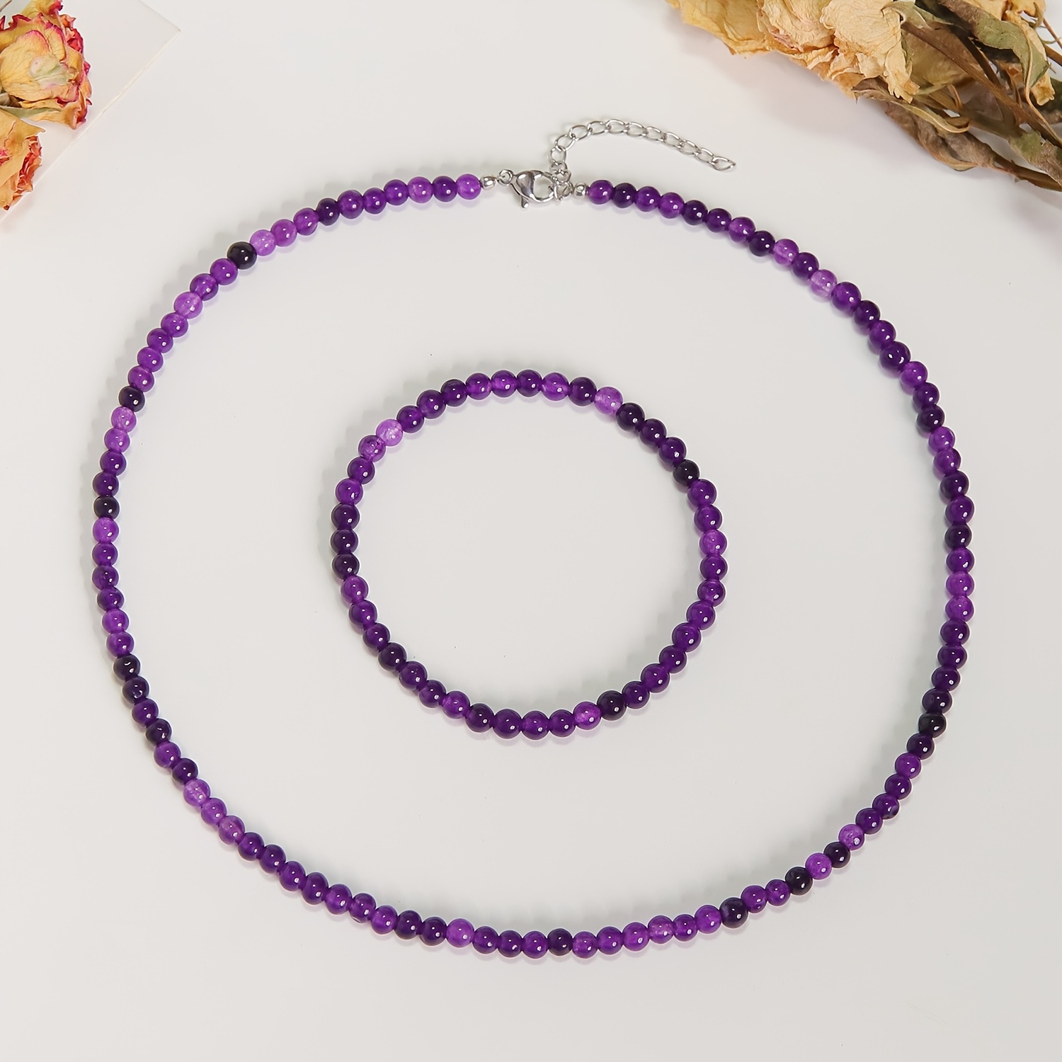 2pcs Bohemian Natural Stone Jewelry Set, Necklace & Bracelet
